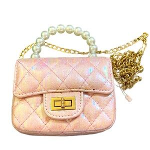 Doe A Dear Pink Quilted Purse With Pearl Handle and Removable Chain NWOT